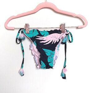 No Boundaries Tropical Bird and Leaf Print Side Tie Bikini Bottoms Small